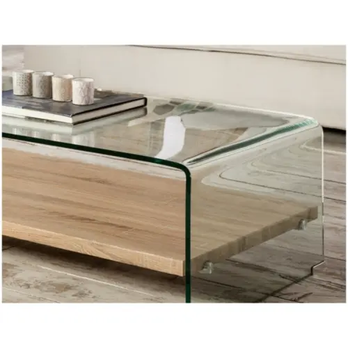 Журнальный столик стеклянный прозрачный с полкой из дуба Sonama от Schuller_2