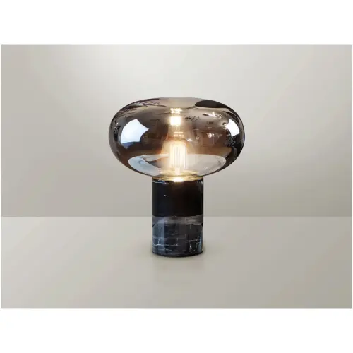 Настольная лампа мраморная со стеклянным плафоном 31 см дымчатая, черная Fungi 153791_4