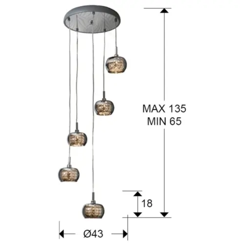 Светильник подвесной дымчатый 18 см Arian 5L_2