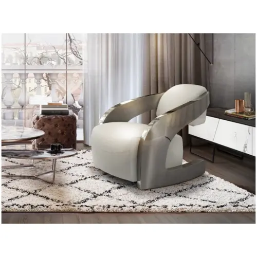 Кресло кожаное белое с металлическими подлокотниками Amanda от Schuller_4