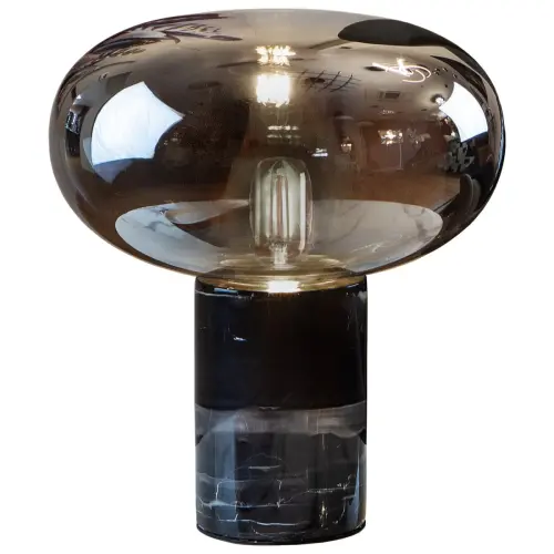 Настольная лампа мраморная со стеклянным плафоном 31 см дымчатая, черная Fungi 153791