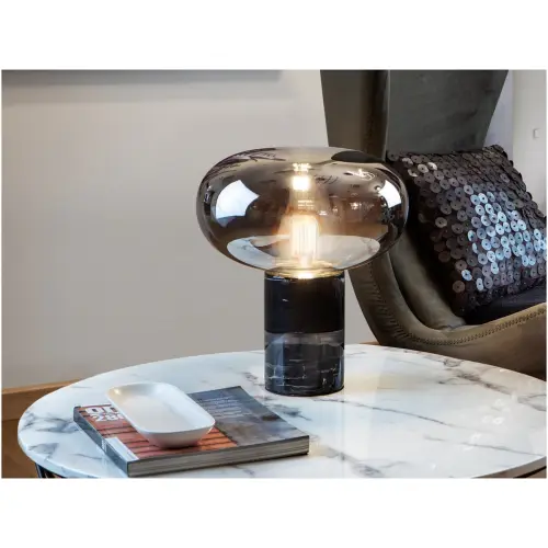 Настольная лампа мраморная со стеклянным плафоном 31 см дымчатая, черная Fungi 153791_2