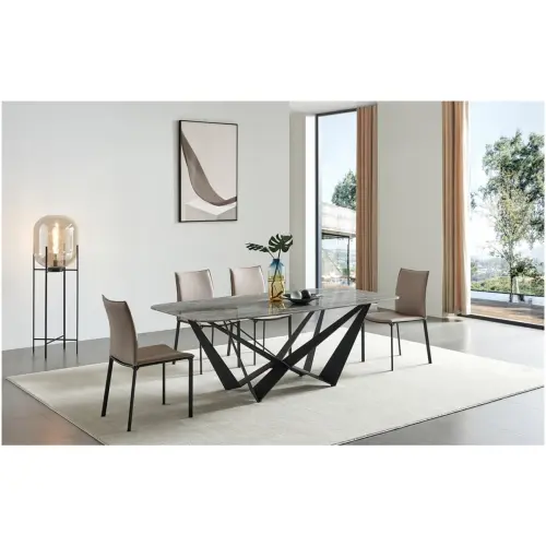 Обеденный стол с мраморной столешницей серый, черный FT102K | ESF-FT102K (200) marble_1